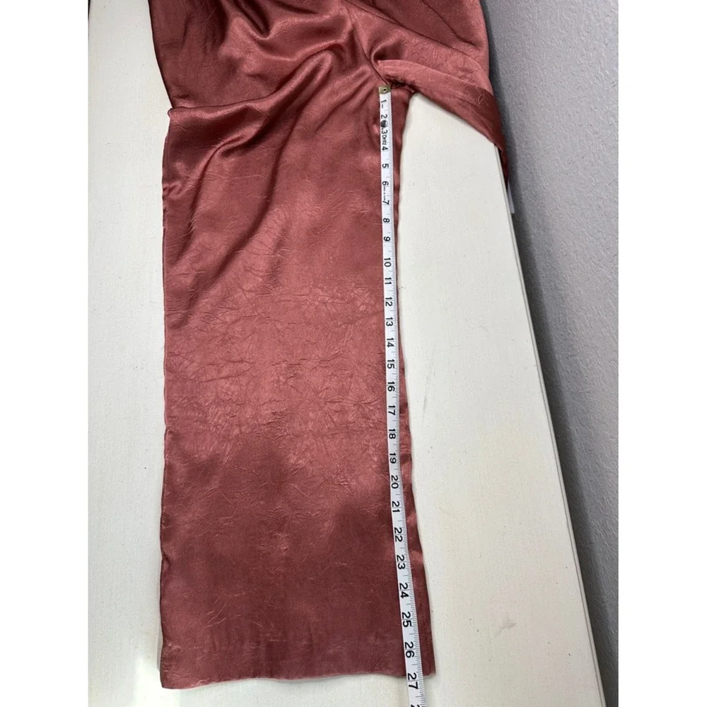 Lulus Rusty Rose Crinkle Satin Tie Front Jumpsuit‎ Size Medium Fully Lined
